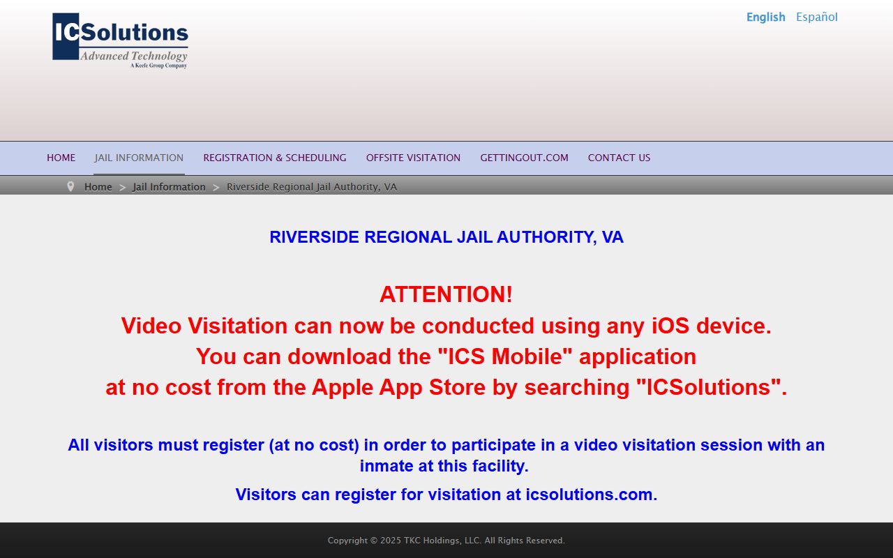 Charles City County inmate records Riverside video visitation page